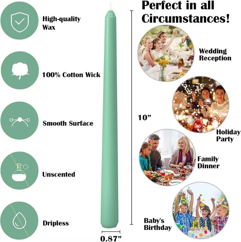 Sihuida 12-Pack Emerald Green Taper Candles, 10 Inch Unscented Dripless Candlesticks, Long-Lasting Burn Time of 7-8 Hours, Perfect for Christmas Home Décor Spring and St. Patrick's Day - Image 3